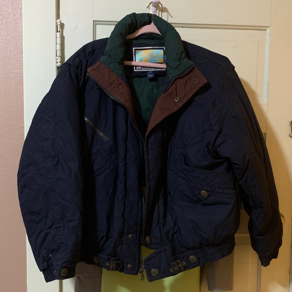 Men's Navy Puffer Jacket with Green Interior